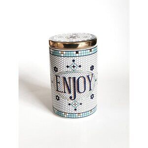 Anthropologie Bistro Enjoy Canister, Ceramic Tile Kitchen Storage Jar